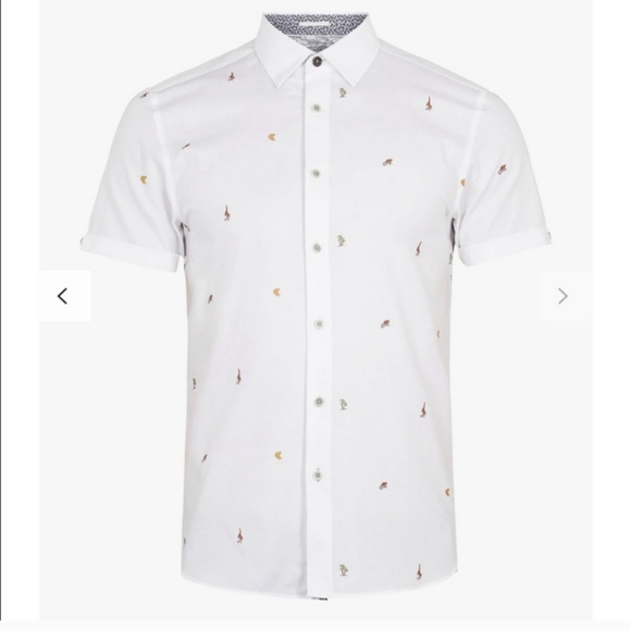 Ted Baker London Monkie Monkey Embroidery Short Sleeve Shirt Palms Bananas L - Picture 2 of 13